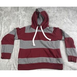Reflex California Hoodie Women XL Maroon Grey Striped Pullover Skater Sweatshirt